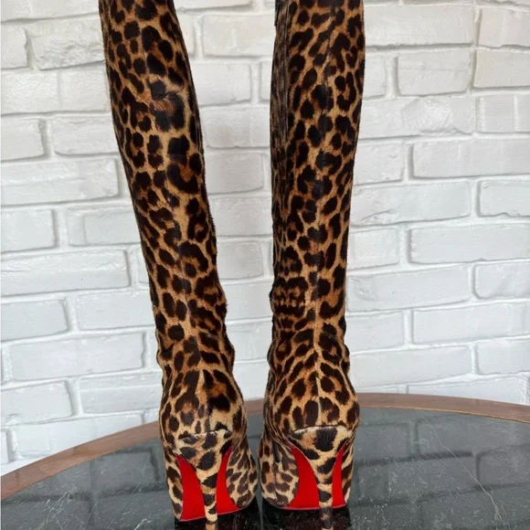 Christian Louboutin Pony Hair Leopard inside zipper HIGH Boots - Picture 2 of 11